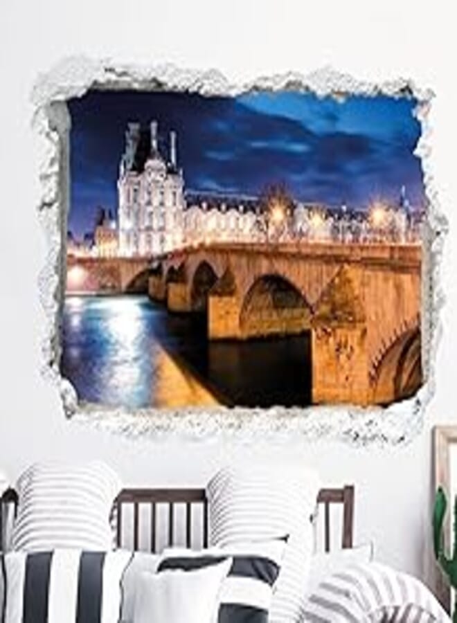 Decorative landscape sticker - Louvre Museum and Pont des Arts in Paris (100x150cm)