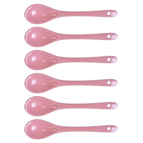 Albedel Pink 6 pcs Porcelain Egg Spoons Ceramic Spoons 4.7 inch Coffee Dessert Yogurt Tea Milky Tea - Image 1