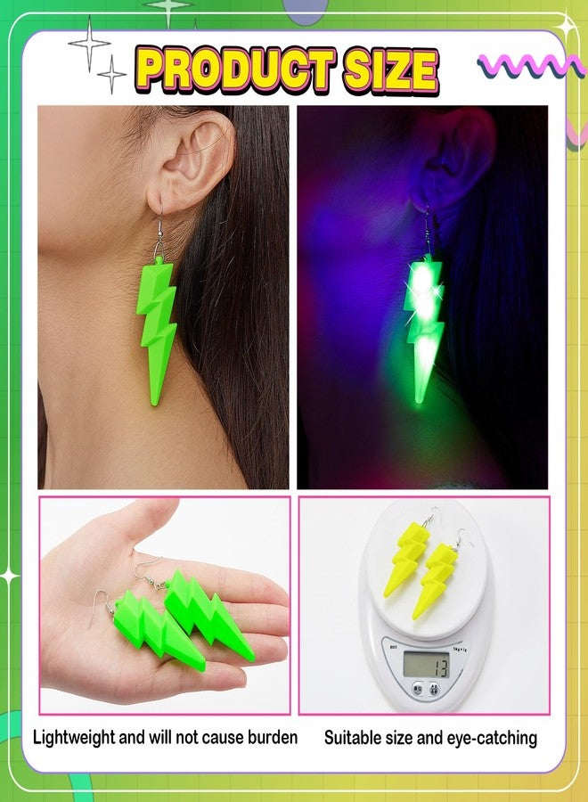 Kenning 3 Pairs 80s 90s Light up Earrings Disco LED Neon Earrings for Women Retro Outfit Dance Party Halloween Accessories(Lightning) - Image 4