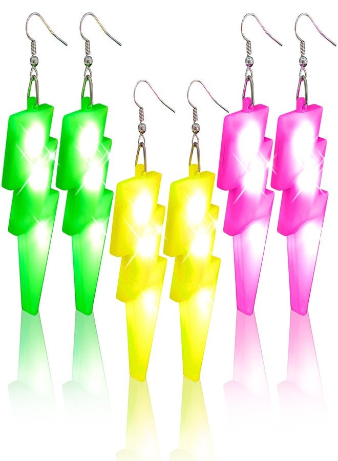 Kenning 3 Pairs 80s 90s Light up Earrings Disco LED Neon Earrings for Women Retro Outfit Dance Party Halloween Accessories(Lightning) - Image 1