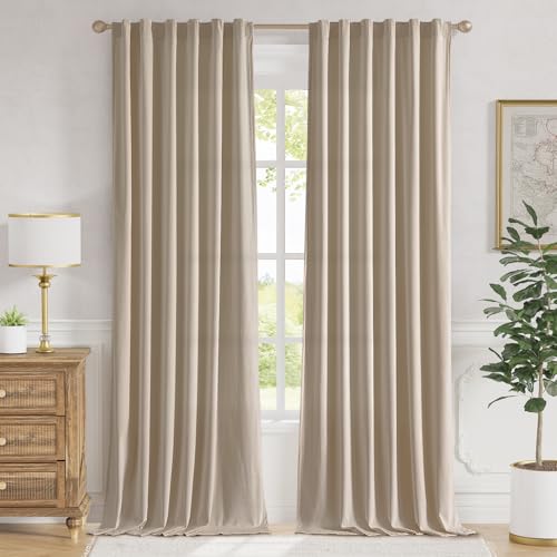 Lazzzy Beige Velvet Curtains 108 Inches Long Thermal Insulated Drapes for Living Room Bedroom Window Treatments Light Reducing Super Soft Luxury Rod Pocket 2 Panels Cream Beige