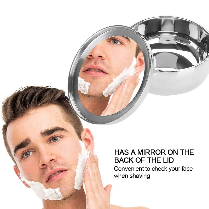 AYNEFY Shaving Soap Bowl, Portable Universal Men Stainless Steel Beard Shaving Soap Bowl Shaving Mug Container with a Mirror for Travel, Salon and Home Use - Image 3