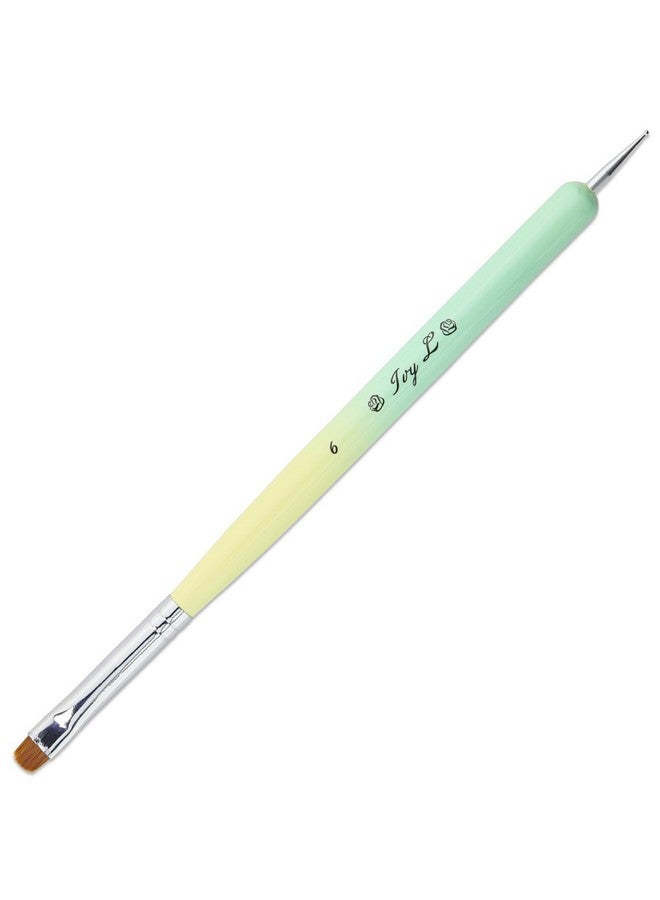 Pana Ivyl Premium 2 Ways French Gel Acrylic Nail Art Kolinsky Brush With Dotting Tool For Professional Manicure Nail Art Design Cuticle Cleanup + Lime Green Wood Handle (Size 6) - Image 1