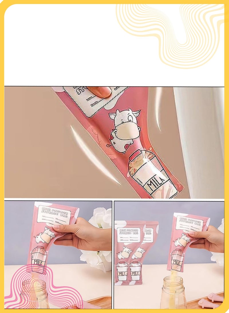 She&Little 60 Pack Baby Formula Storage Bags, Disposable Breastmilk and Formula Dispenser, Leak-Proof, Pre-Sterilized Milk Pouches with Writable Surface and Pen Included, Cute Cow Pattern - Image 2