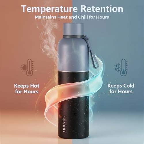 Perch Zenith ISI Certified Hot and Cold Steel Water Bottle 1 LTR, Vacuum Insulated Flask for Adults | BPA-Free, Leakproof | Easy to Carry Bottle for Office, School, Gym (Knight Black) - Image 4