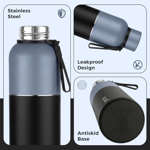 Perch Zenith ISI Certified Hot and Cold Steel Water Bottle 1 LTR, Vacuum Insulated Flask for Adults | BPA-Free, Leakproof | Easy to Carry Bottle for Office, School, Gym (Knight Black) - Image 3