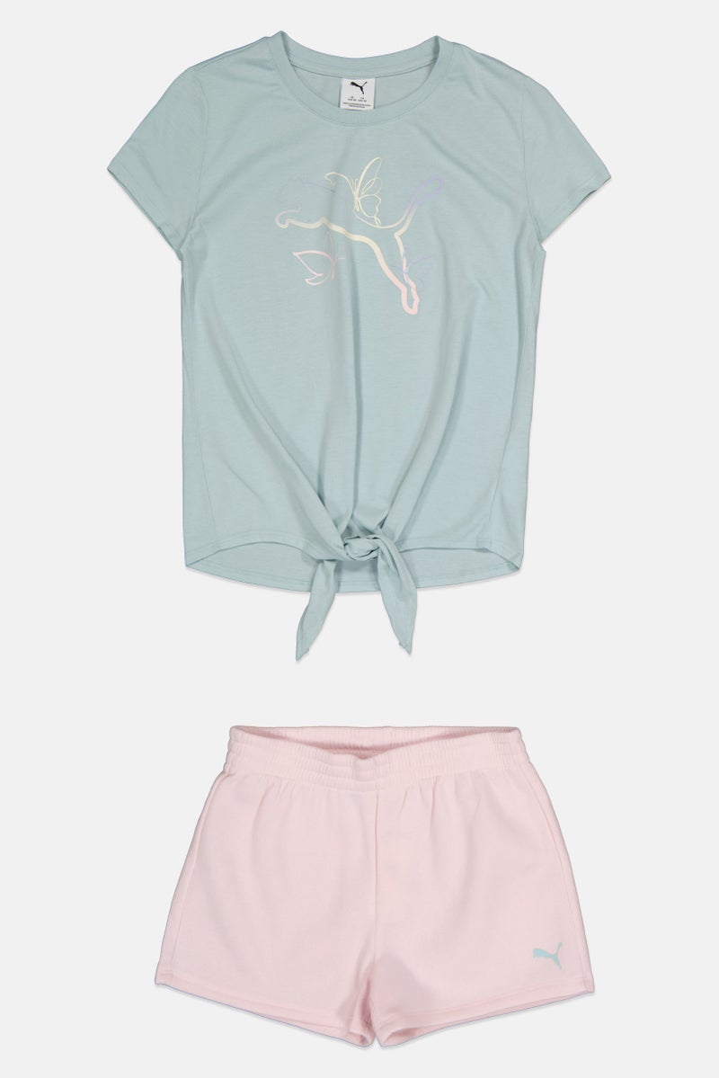 PUMA طقم تي شيرت وشورت للبنات 2 قطعة بشعار العلامة التجارية، متعدد الألوان - Image 2