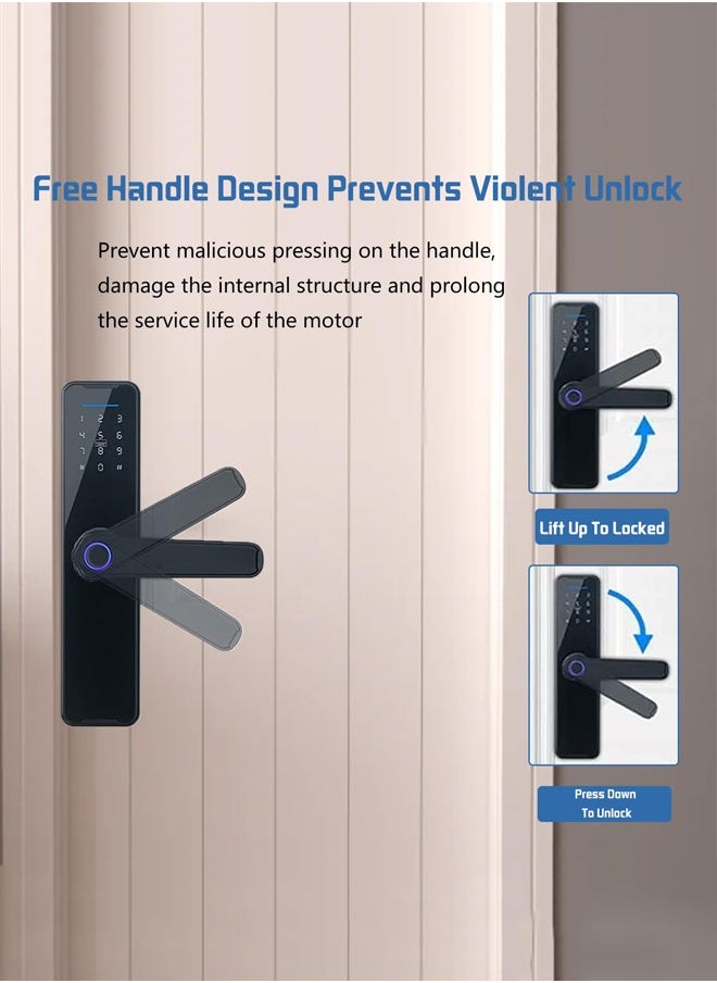 Smart Door Lock,Keyless Entry Fingerprint with Keypad Digital with Handle for Home, Rental, Office and Hotel TUYA Remote Control With Manual Key