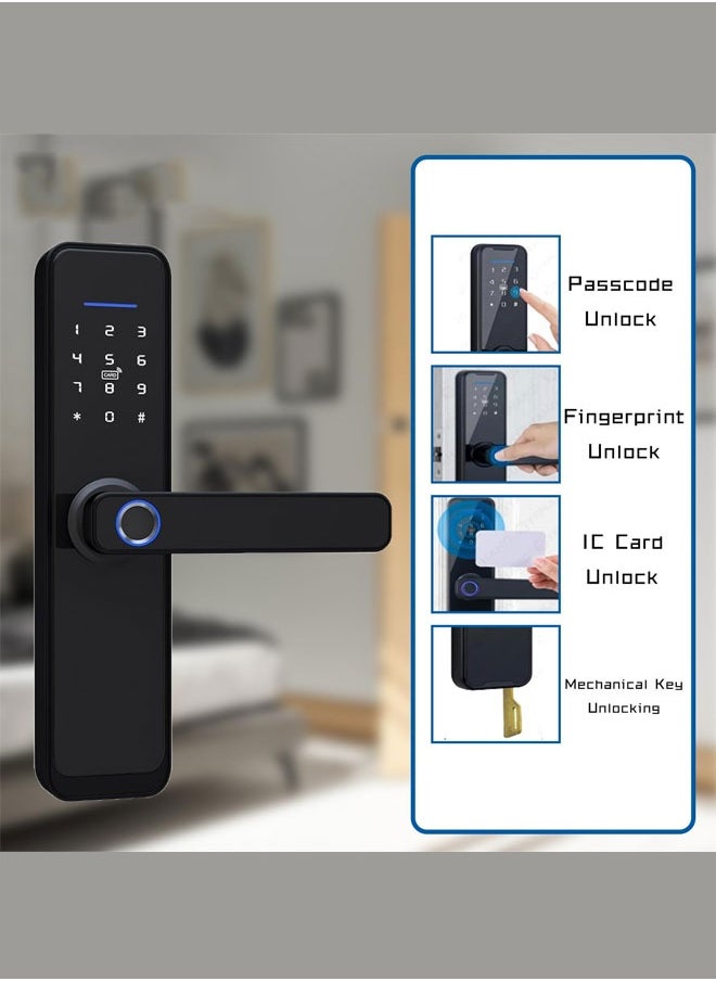 WEMART Smart Door Lock,Keyless Entry Fingerprint with Keypad Digital with Handle for Home, Rental, Office and Hotel TUYA Remote Control With Manual Key  - Image 3