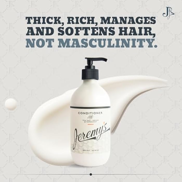 Jeremy's Razors Conditioner for Men - Tea Tree Oil, Argan Oil, Mint - Natural, Moisturizing Hair Care Treatment for Regular and Dry Itchy Scalps, Dandruff, All Mens Hair Types (Made in USA 16.9 Fl Oz) - Image 2