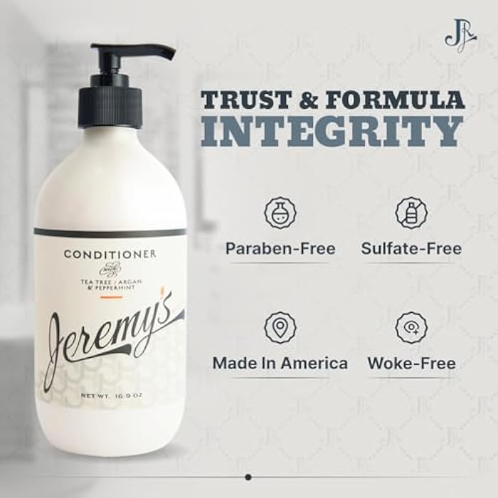 Jeremy's Razors Conditioner for Men - Tea Tree Oil, Argan Oil, Mint - Natural, Moisturizing Hair Care Treatment for Regular and Dry Itchy Scalps, Dandruff, All Mens Hair Types (Made in USA 16.9 Fl Oz) - Image 4