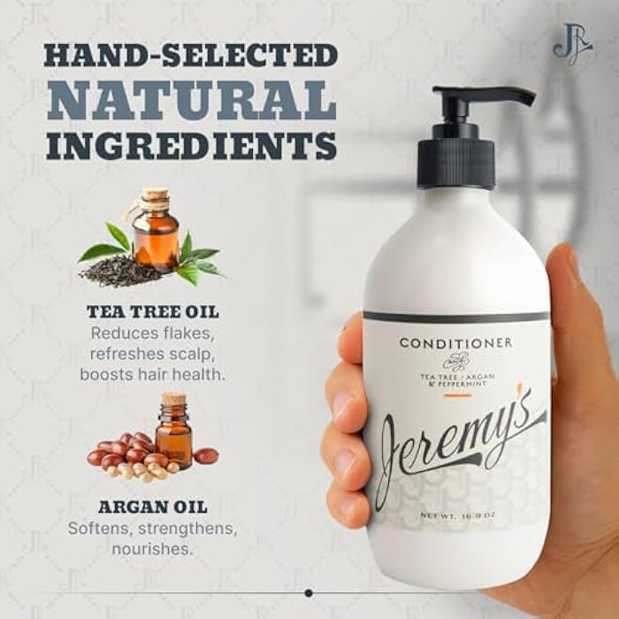 Jeremy's Razors Conditioner for Men - Tea Tree Oil, Argan Oil, Mint - Natural, Moisturizing Hair Care Treatment for Regular and Dry Itchy Scalps, Dandruff, All Mens Hair Types (Made in USA 16.9 Fl Oz) - Image 3