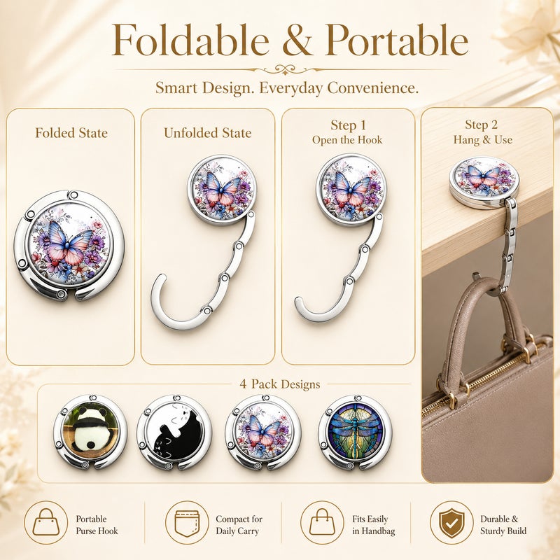 Foldable Purse Hook for Table, Portable Handbag Hanger Desk Bag Holder for Women, Compact Table Bag Hook for Office, Dining and Travel - Image 4