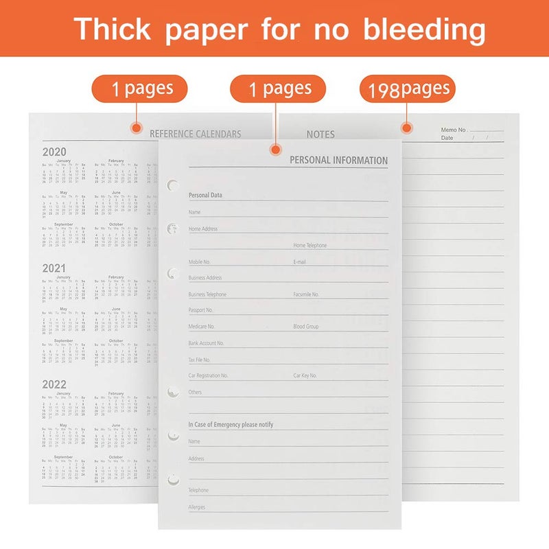 MaleDen A5 Refill Paper, 200 Lined Pages, 5 Tabs Binder Divider, 160 PCS Index Tabs with Ruler, 2 PCS PVC Pockets, Binder Inserts for Refillable Planner Organizer - Image 3