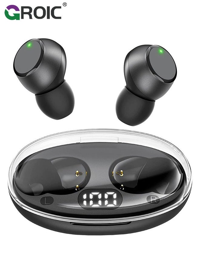 GROIC Wireless Earbuds Mini Ear Buds Bluetooth Headphones 5.3, IPX7 Waterproof Bluetooth Headsets Light-Weight Earphones with Microphone & Charging Case Digital Display for TV Phone PC Laptop Workout Black  - Image 1