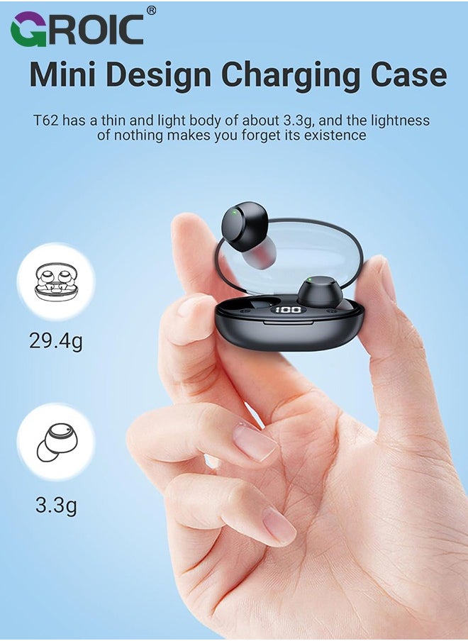 GROIC Wireless Earbuds Mini Ear Buds Bluetooth Headphones 5.3, IPX7 Waterproof Bluetooth Headsets Light-Weight Earphones with Microphone & Charging Case Digital Display for TV Phone PC Laptop Workout Black  - Image 5