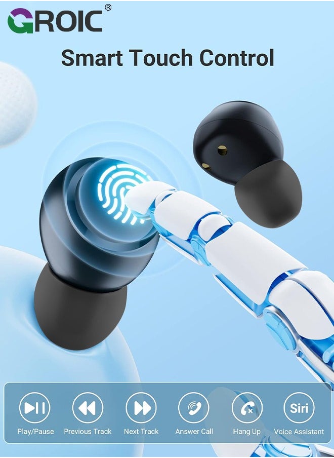 GROIC Wireless Earbuds Mini Ear Buds Bluetooth Headphones 5.3, IPX7 Waterproof Bluetooth Headsets Light-Weight Earphones with Microphone & Charging Case Digital Display for TV Phone PC Laptop Workout Black  - Image 3