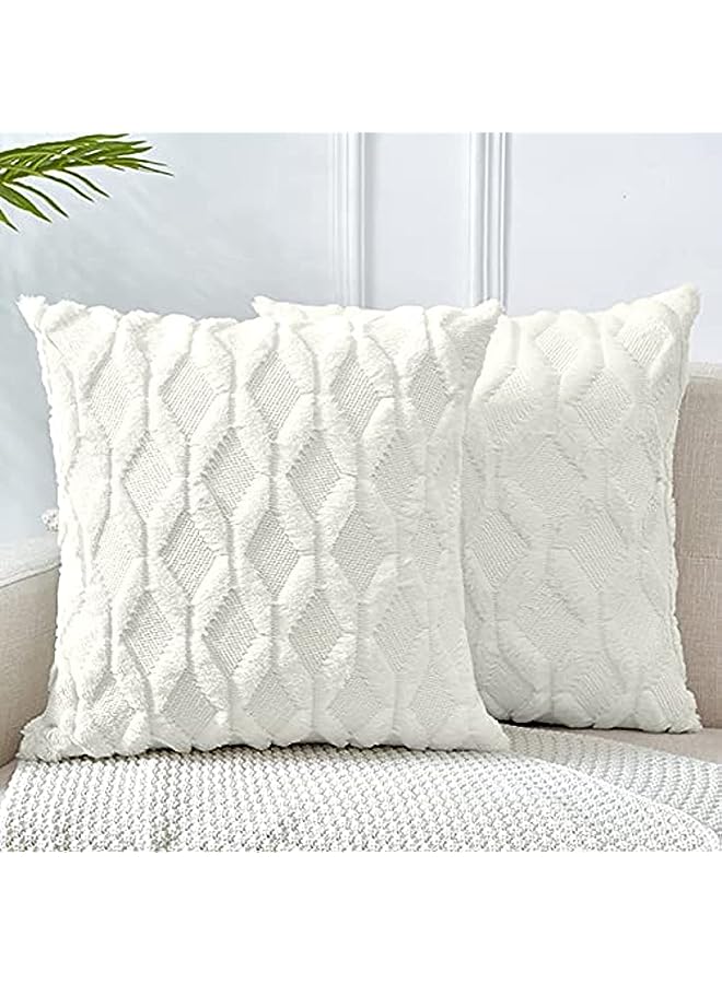 vesus of 2 Soft Plush Short Wool Velvet Decorative Throw Pillow Covers 26x26 inch Beige Square Luxury Style Cushion Case European Pillow Shell for Sofa Bedroom  - Image 1