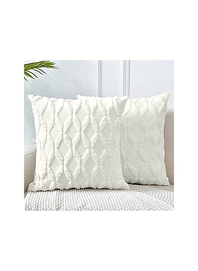 vesus of 2 Soft Plush Short Wool Velvet Decorative Throw Pillow Covers 26x26 inch Beige Square Luxury Style Cushion Case European Pillow Shell for Sofa Bedroom  - Image 2