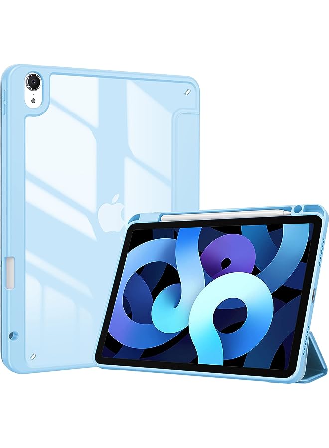 Procases iPad Air 5 Case 2022/iPad Air 4 Case 2020 10.9 Inch With Pencil Holder, Clear Transparent Back Shell Trifold Protective Smart Cover for iPad Air 10.9" 5th /4th Generation A2589 A2072 -Skyblue - Image 1