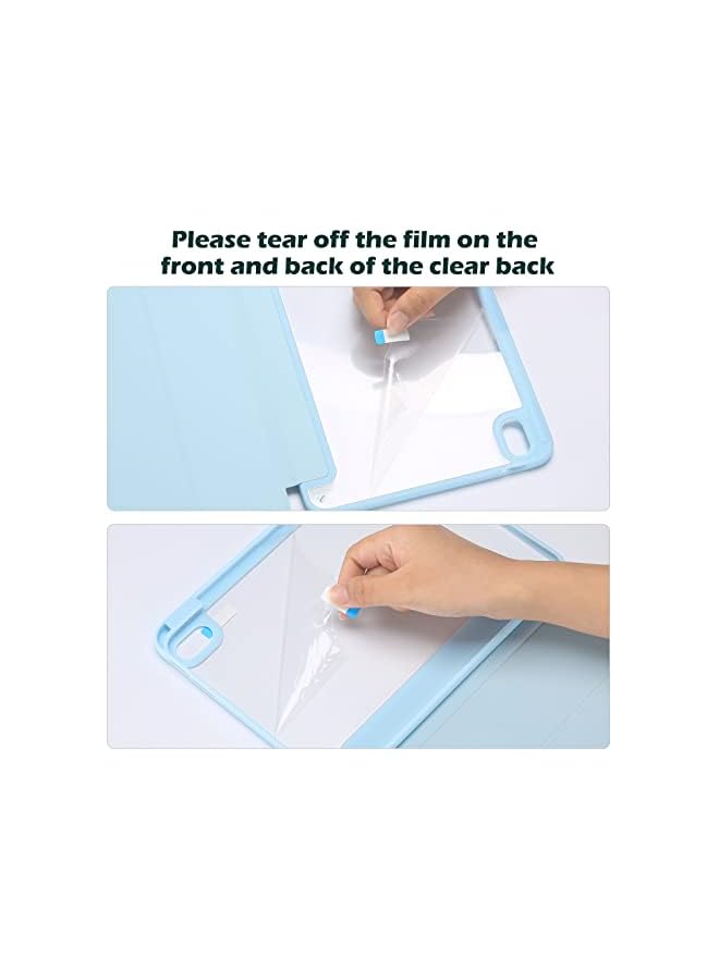 Procases iPad Air 5 Case 2022/iPad Air 4 Case 2020 10.9 Inch With Pencil Holder, Clear Transparent Back Shell Trifold Protective Smart Cover for iPad Air 10.9" 5th /4th Generation A2589 A2072 -Skyblue - Image 5