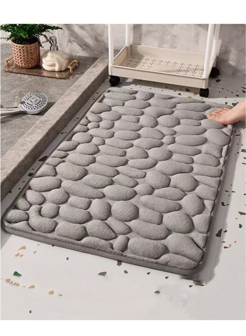 1-Piece Stone Grain Non-Slip Bath Rug Mat for Bathroom Coral Velvet Fabric for Water Absorption Grey 40 x 60 Centimeter