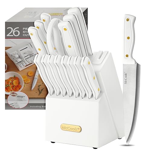McCook® Knife Sets, White High Carbon Stainless Steel Kitchen Knife Sets with with Built-in Sharpener - Image 1