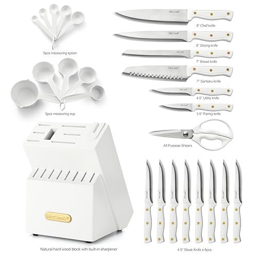 McCook® Knife Sets, White High Carbon Stainless Steel Kitchen Knife Sets with with Built-in Sharpener - Image 2