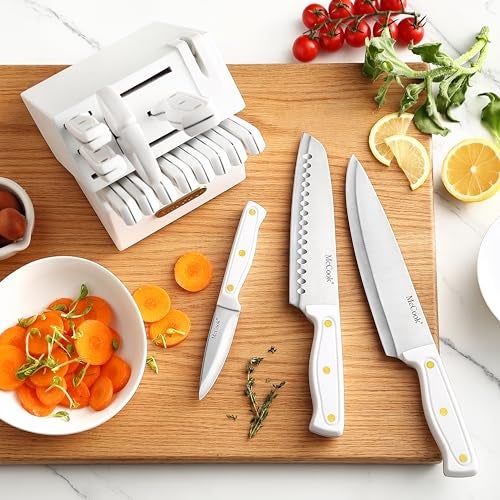 McCook® Knife Sets, White High Carbon Stainless Steel Kitchen Knife Sets with with Built-in Sharpener - Image 5