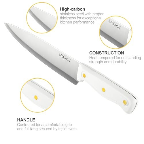 McCook® Knife Sets, White High Carbon Stainless Steel Kitchen Knife Sets with with Built-in Sharpener - Image 3