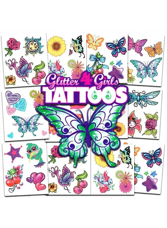 Crenstone Glitter Tattoos for Girls ~ 50 Dazzling Designs ~ Butterflies Tattoos, Hearts, Flowers, and More Waterproof Temporary Tattoos for Birthday Party Favors Goodie Bags Fillers - Image 1