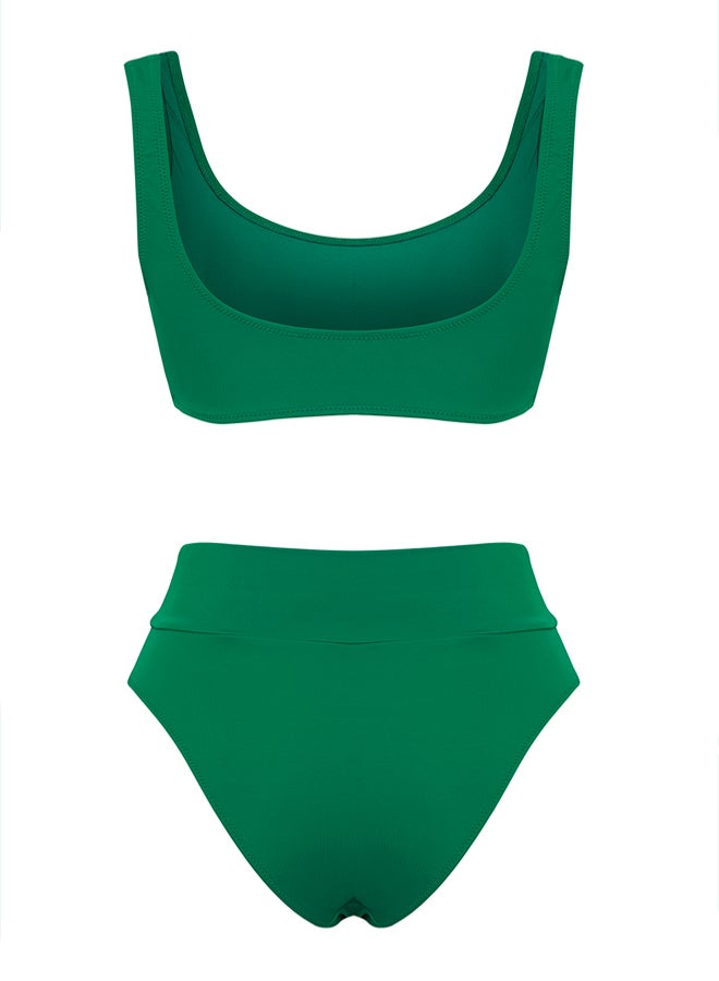 Green High Waist High Leg Regular Core Bikini Set