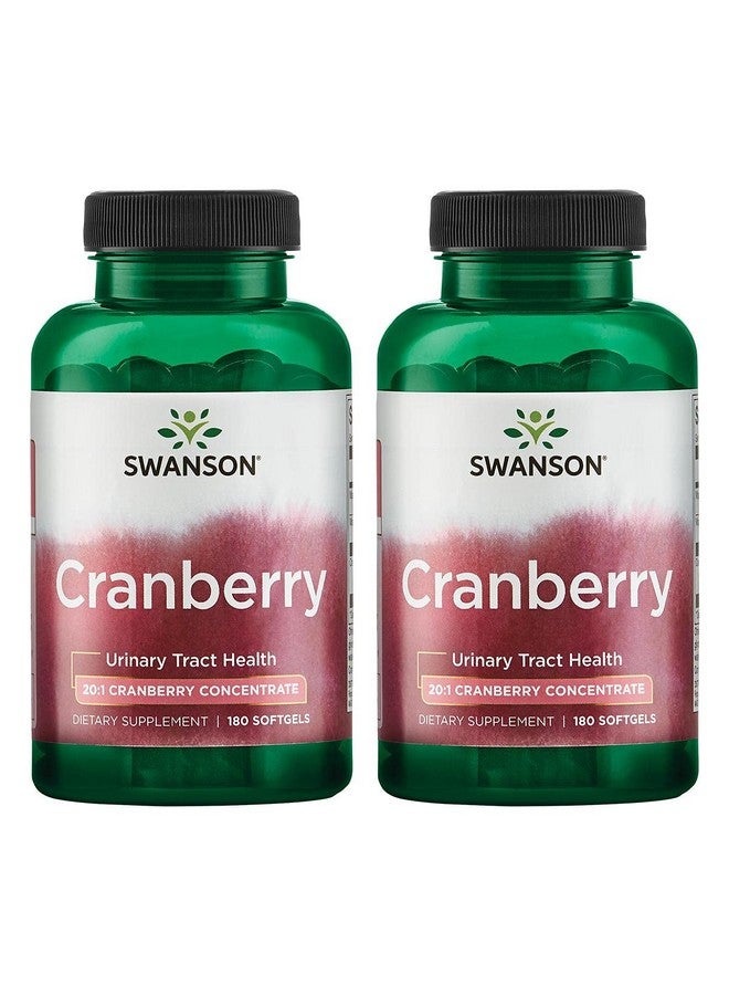 Swanson Cranberry - Supports Urinary Tract Health, Bladder Control & Promotes Healthy Kidney Function - Supplement Made with 20:1 Cranberry Juice Concentrate - (180 Softgels) 2 Pack - Image 1