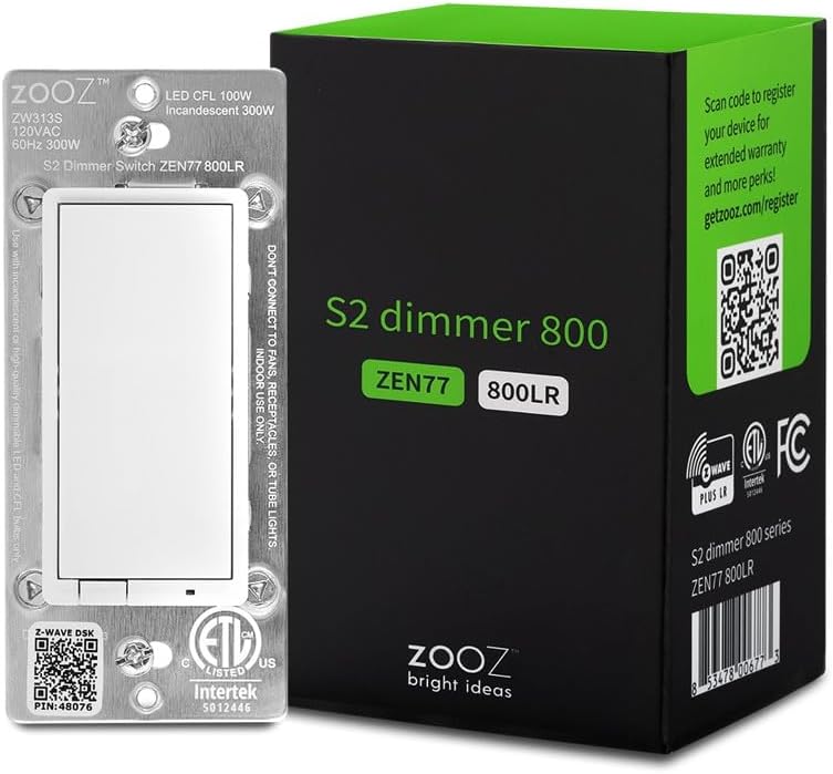 ZOOZ 800 Series Z-Wave Long Range S2 Dimmer Switch ZEN77 800LR, White | Simple Direct 3-Way and 4-Way Solution (Works with Regular Switches, No Aux Switch Needed) | Z-Wave Hub Required - Image 1