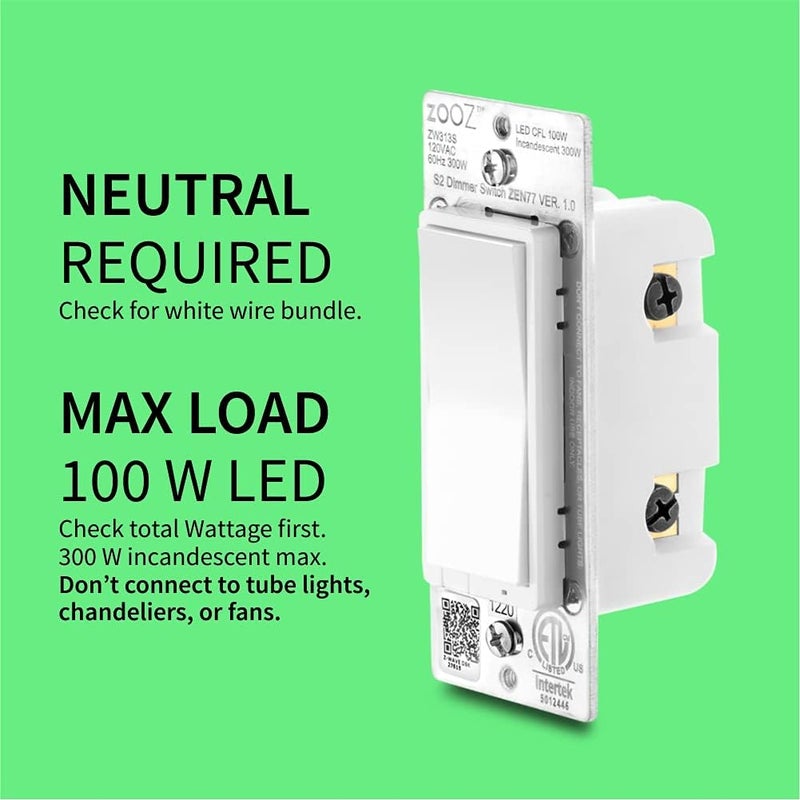 ZOOZ 800 Series Z-Wave Long Range S2 Dimmer Switch ZEN77 800LR, White | Simple Direct 3-Way and 4-Way Solution (Works with Regular Switches, No Aux Switch Needed) | Z-Wave Hub Required - Image 3