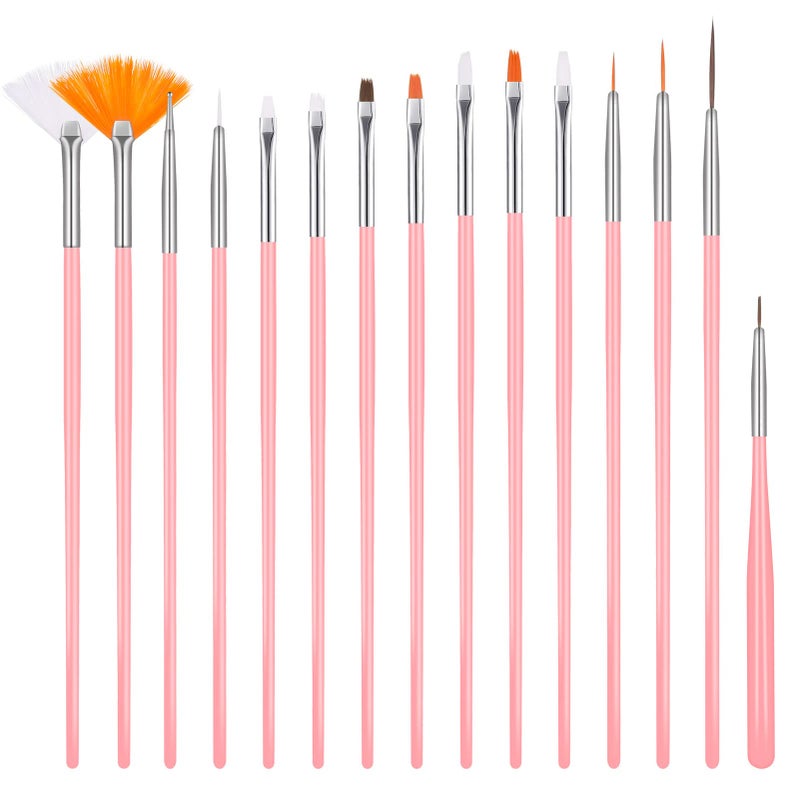 15 Pieces Nail Brushes Gel Reconstruction Brush Acrylic Nail Art Design Painting Tool Set Dotting Pen (Pink)