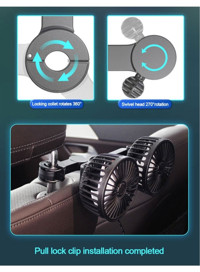 مروحية سيارة كهربائية 12 فولت للمقعد الخلفي لتبريد الهواء تلقائيًا ، ومسند رأس قابل للدوران 360 درجة ، ومروحة هواء لمقعد الخلفي للسيارات من طراز سيدان وسيارات الدفع الرباعي والقوارب - Image 5