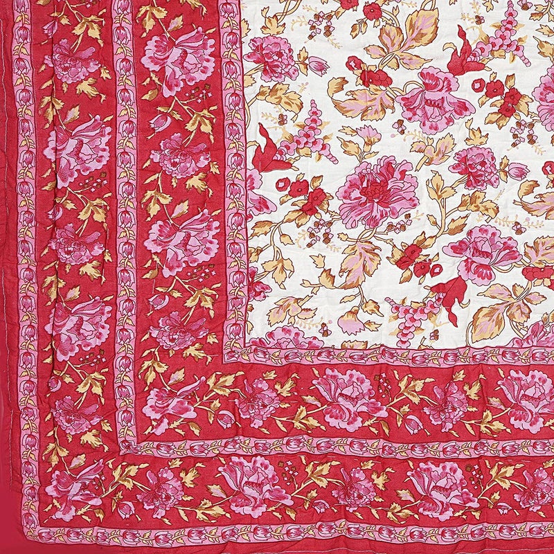 SIBLEY Jaipuri Light Weight Microfiber Hand Stitched Traditional Rajasthani Print Garden Flower Single Bed Comforter/Rajai - Pink - Image 4