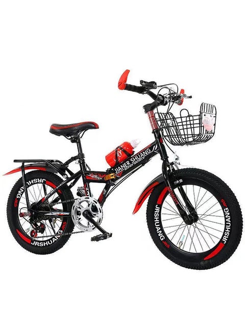 Kids Bike 18/20/22 Inch Folding Mountain Bike, Dual Disc Brake Bicycle with Adjustable Seat and Water Bottle, for 6-18 Years Boys and Girls black-red 18inch 066-r-18