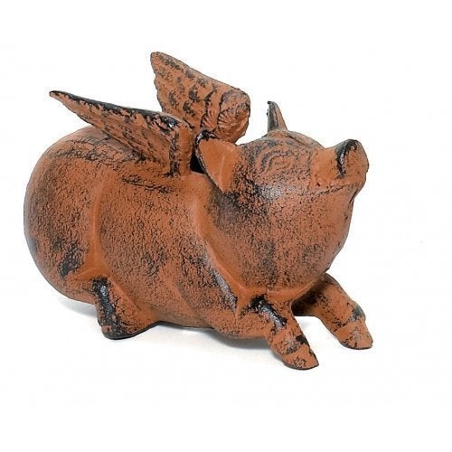 Upper Deck Cast Iron Flying Pig Garden Statue Patio Yard Coin Bank Paperweight - Image 2