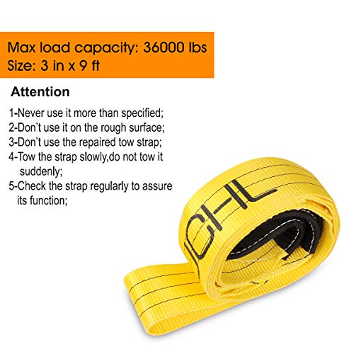 JCHL Tree Saver Strap, 3 inchX9 Foot Winch Strap, Tow Strap, Heavy Duty 36,000 Pound Capacity - Image 3