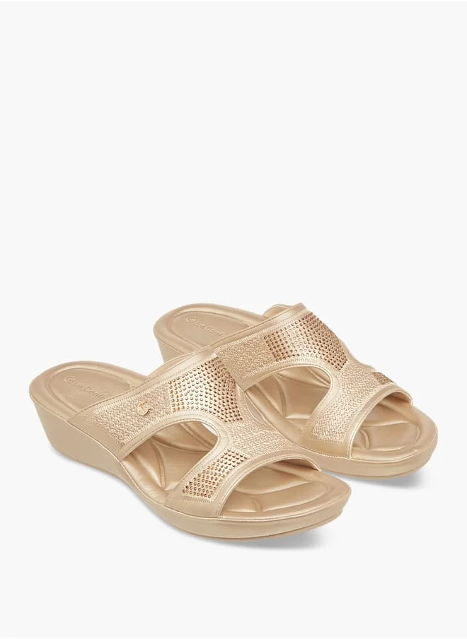 لو كونفورت Women's Embellished Slip-On Sandals with Wedge Heels Ramadan Collection