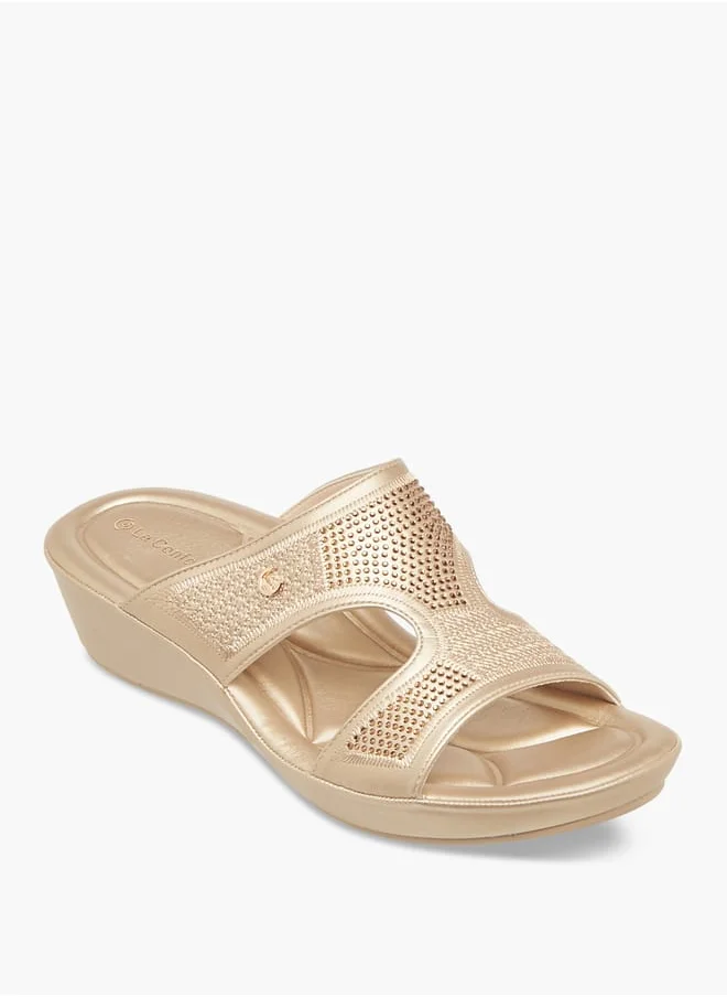 لو كونفورت Women's Embellished Slip-On Sandals with Wedge Heels Ramadan Collection