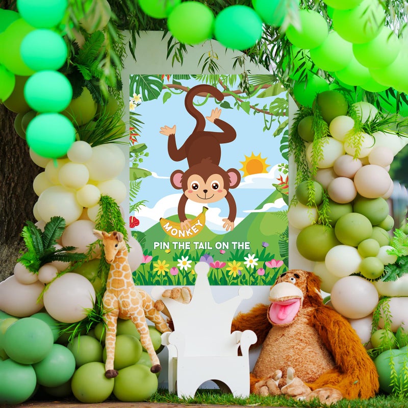 Faccito Jungle Animal Games Pin The Tail On The Monkey Safari Animal Birthday Party Games With Monkey Poster 24 Pcs Tail Stickers And Blindfold For Safari Jungle Zoo Forest Party Decorations Supplies - Image 5