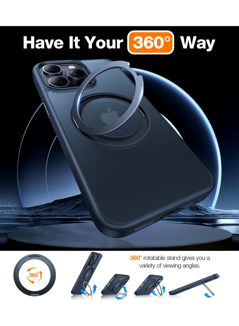 حلقة مغناطيسية قابلة للدوران 360° لحافظة آيفون 15 برو، مناسبة لمغسيف مع حامل و حلقة، خلفية شفافة مقاومة للصدمات بمعيار عسكري لحافظة آيفون 15 برو Ostand Pro، سوداء - Image 4