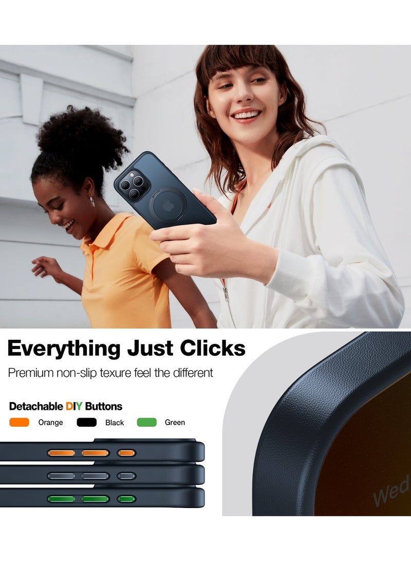 حلقة مغناطيسية قابلة للدوران 360° لحافظة آيفون 15 برو، مناسبة لمغسيف مع حامل و حلقة، خلفية شفافة مقاومة للصدمات بمعيار عسكري لحافظة آيفون 15 برو Ostand Pro، سوداء - Image 2