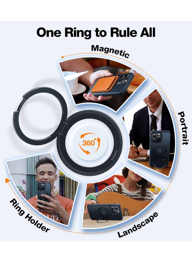 حلقة مغناطيسية قابلة للدوران 360° لحافظة آيفون 15 برو، مناسبة لمغسيف مع حامل و حلقة، خلفية شفافة مقاومة للصدمات بمعيار عسكري لحافظة آيفون 15 برو Ostand Pro، سوداء - Image 3