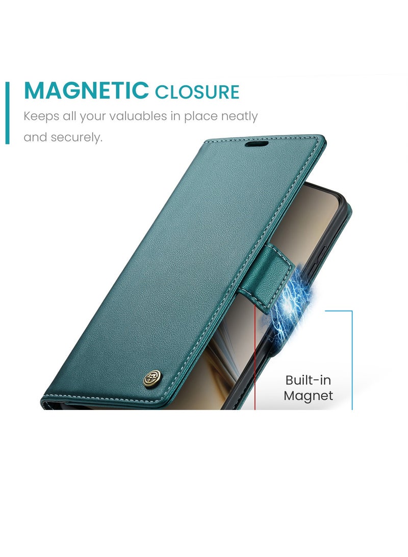 CaseMe Phone Case Luxury PU Leather Design Anti Fingerprint 023 Flip Cover Card Slot Holder Cover For Honor 400  (Green) - Image 2