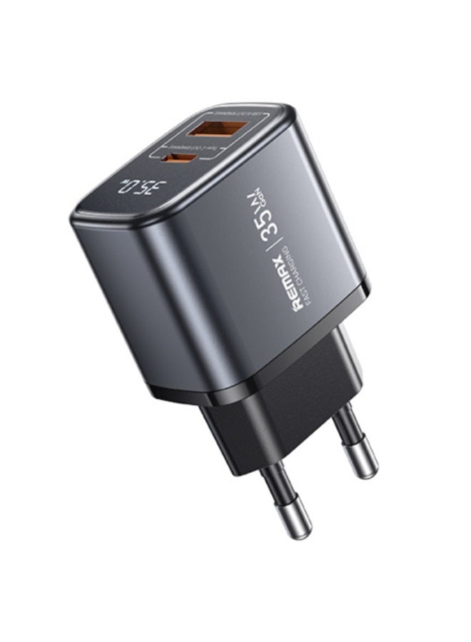 ريماكس شاحن سريع 35 وات GaN مع شاشة رقمية U2-AC، محول مزدوج المنفذ من النوع C وUSB لأجهزة الكمبيوتر المحمول والآيفون والأندرويد - Image 1