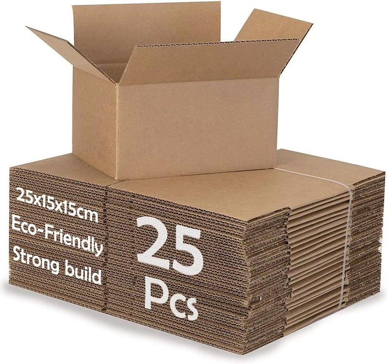 HYFY [25 Pack] Brown Carton 25X15X15 Cm Moving Boxes Cardboard Boxes Small Shipping Box Ecommerce Box Mailing Boxes Recyclable Corrugated Cardboard Shipping Box For Packaging Storage Box 3 Ply - Image 1